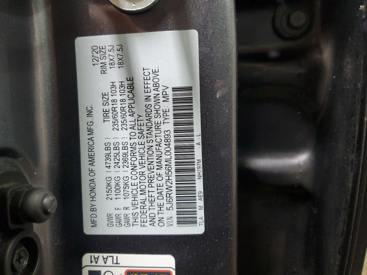 2021 Honda Cr-V Ex VIN: 5J6RW2H56ML004893 Lot: 92754175