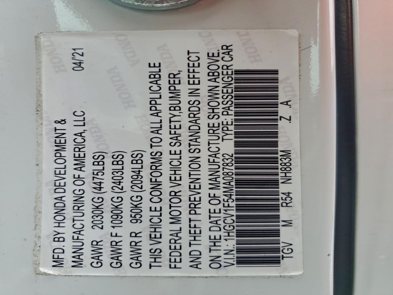 2021 Honda Accord Lx VIN: 1HGCV1F14MA103959 Lot: 94570605