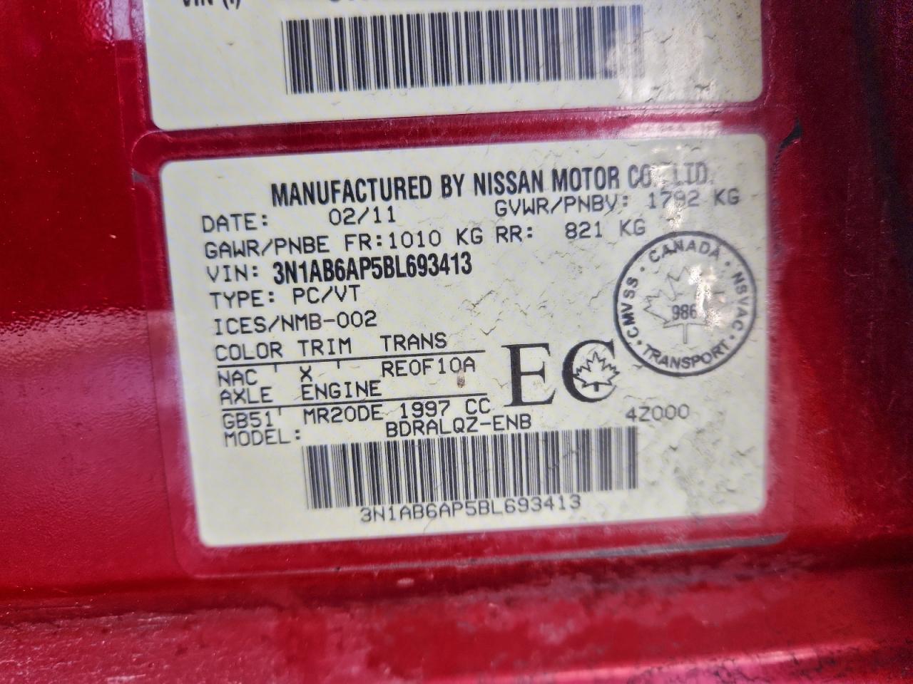 2011 Nissan Sentra 2.0 VIN: 3N1AB6AP5BL693413 Lot: 93448045