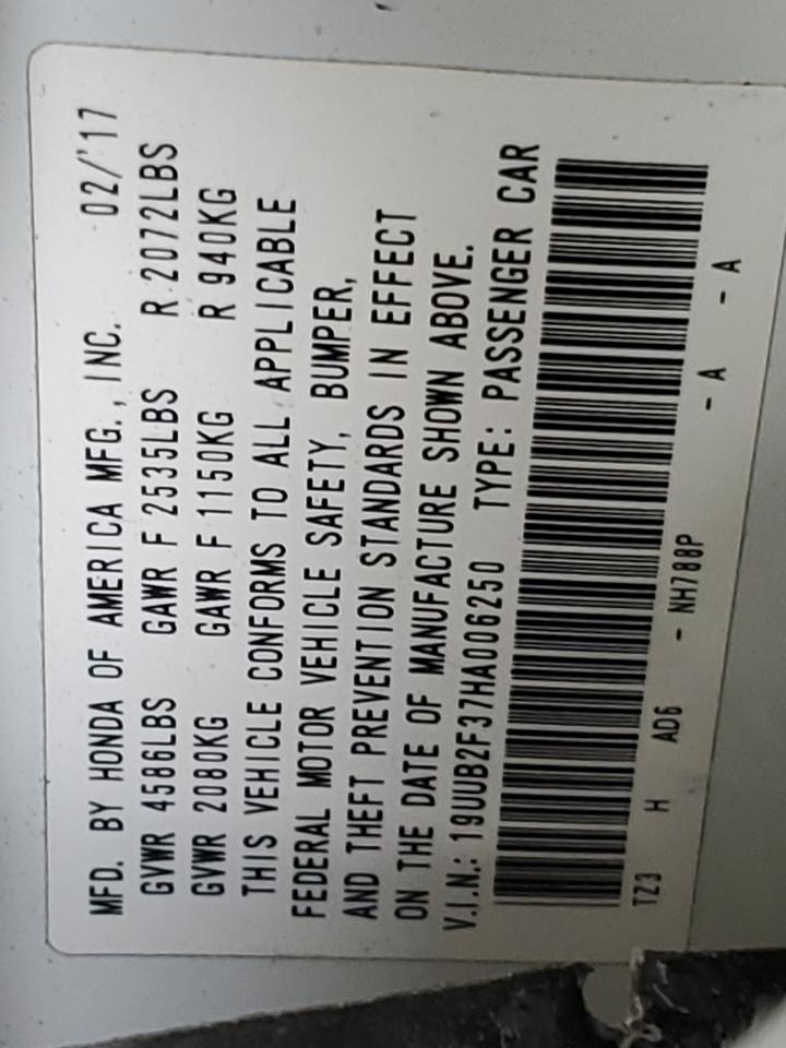 2017 Acura Tlx VIN: 19UUB2F37HA006250 Lot: 91694965