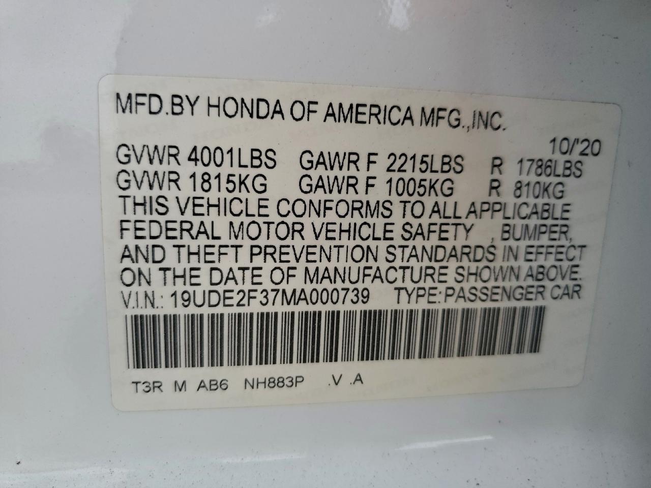 2021 Acura Ilx VIN: 19UDE2F37MA000739 Lot: 91170015