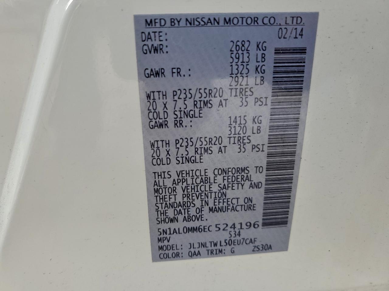 2014 Infiniti Qx60 VIN: 5N1AL0MM6EC524196 Lot: 93206135