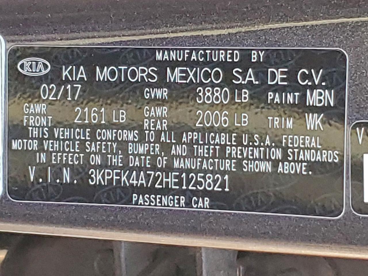 2017 Kia Forte Lx VIN: 3KPFK4A72HE125821 Lot: 93441945