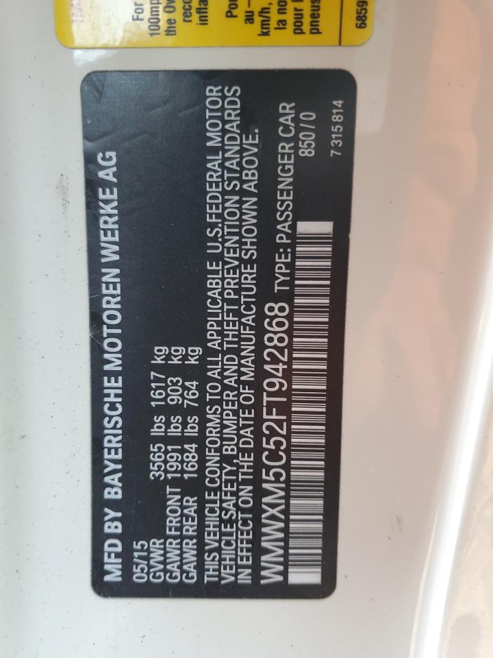 2015 Mini Cooper VIN: WMWXM5C52FT942868 Lot: 92210255