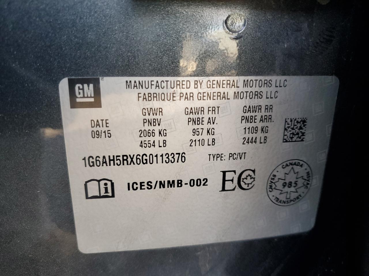 2016 Cadillac Ats Luxury VIN: 1G6AH5RX6G0113376 Lot: 91425845