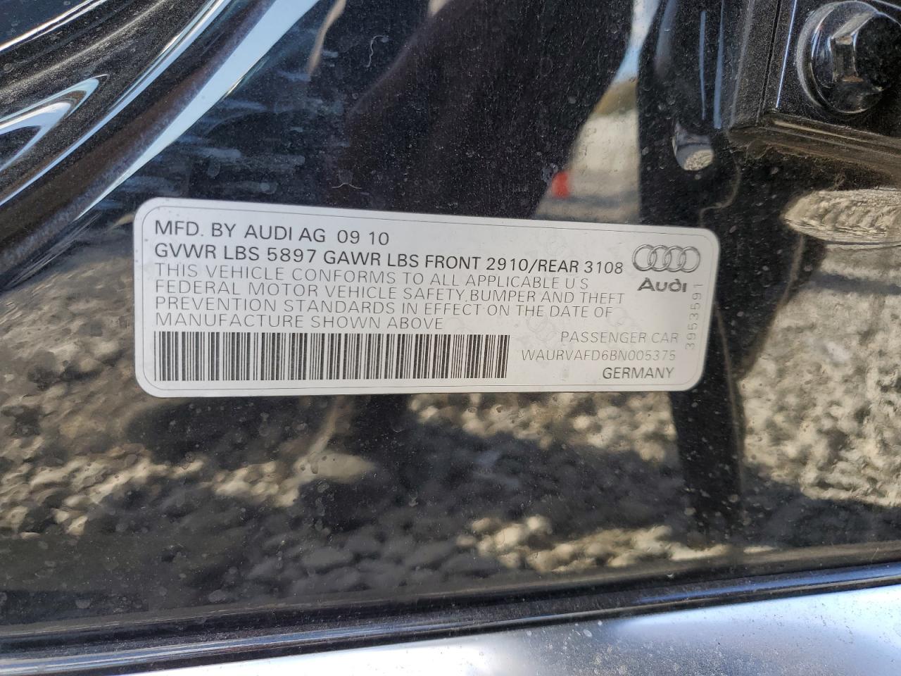 2011 Audi A8 L Quattro VIN: WAURVAFD6BN005375 Lot: 92921745