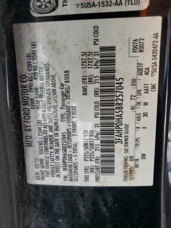 2011 Ford Fusion Se VIN: 3FAHP0HA5BR257045 Lot: 91016565