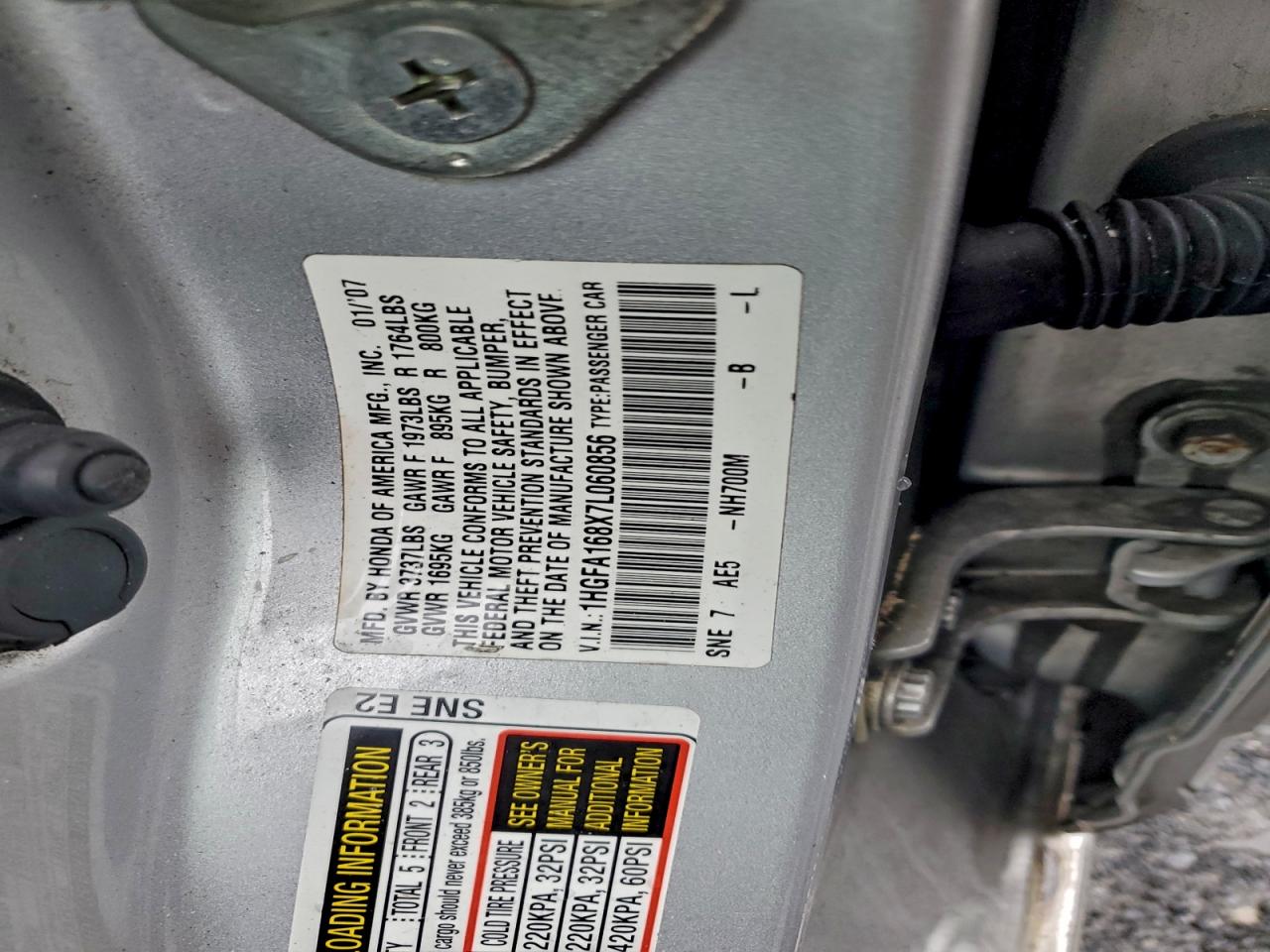 2007 Honda Civic Ex VIN: 1HGFA168X7L060856 Lot: 94434935