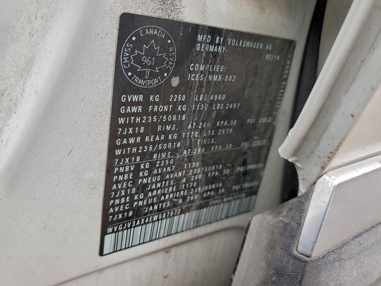 2014 Volkswagen Tiguan S VIN: WVGJV3AX4EW587872 Lot: 93647275