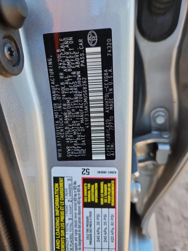 2021 Toyota Camry Xle VIN: 4T1F31AK5MU568262 Lot: 92614225