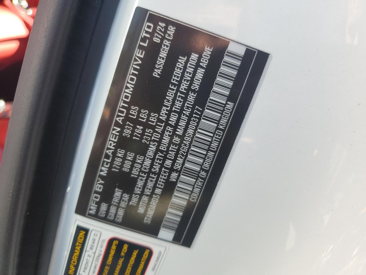 2025 Mclaren Automotive Gts VIN: SBM22GCA9SW003177 Lot: 91232355