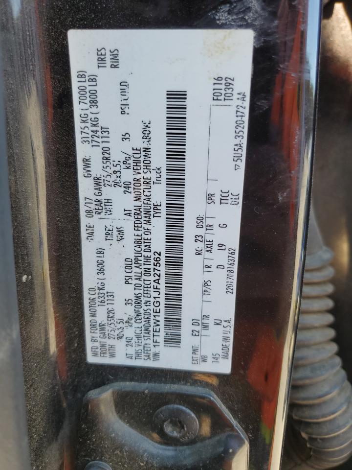 2018 Ford F150 Supercrew VIN: 1FTEW1EG1JFA27562 Lot: 91787945