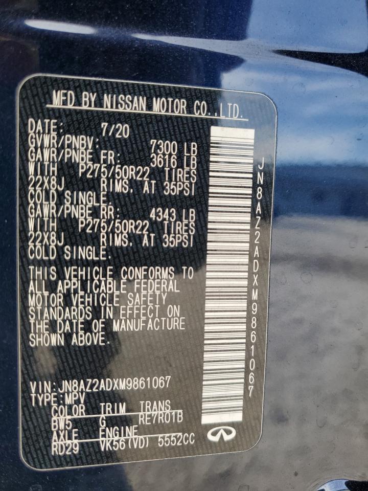 2021 Infiniti Qx80 Luxe VIN: JN8AZ2ADXM9861067 Lot: 92379945