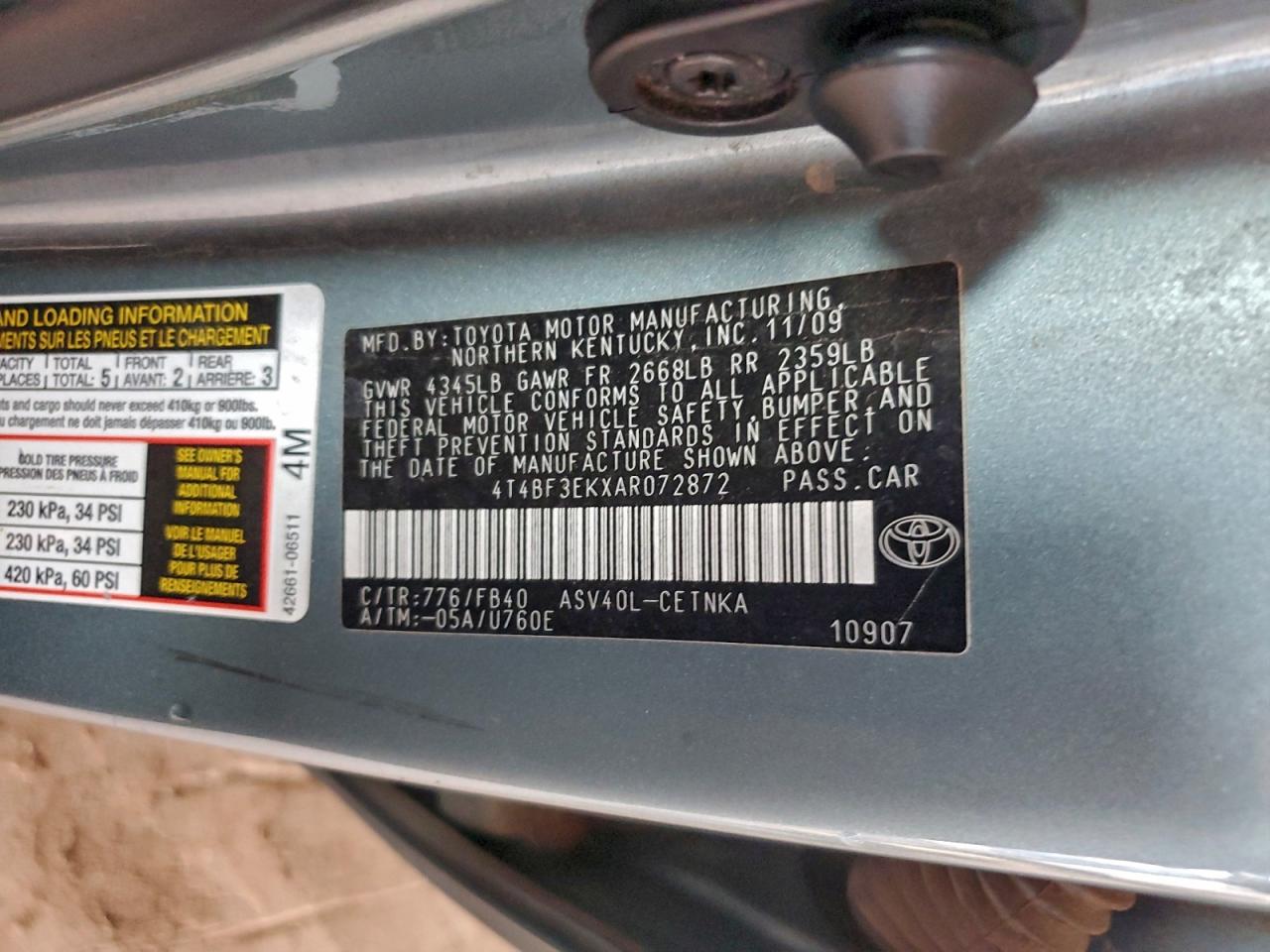 2010 Toyota Camry Base VIN: 4T4BF3EKXAR072872 Lot: 94863375