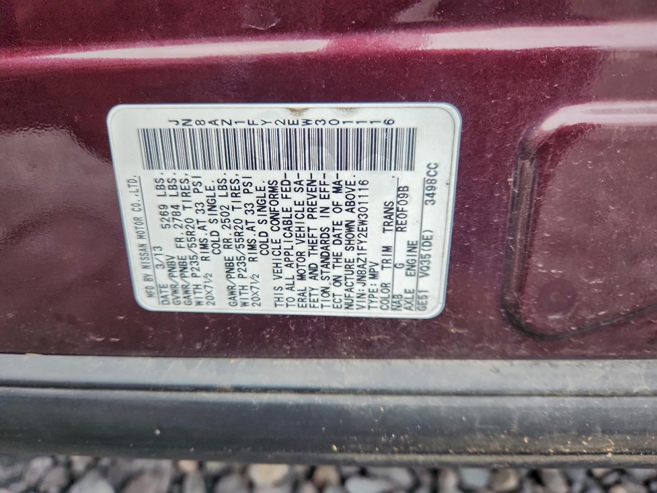 2014 Nissan Murano Crosscabriolet VIN: JN8AZ1FY2EW301116 Lot: 94563425