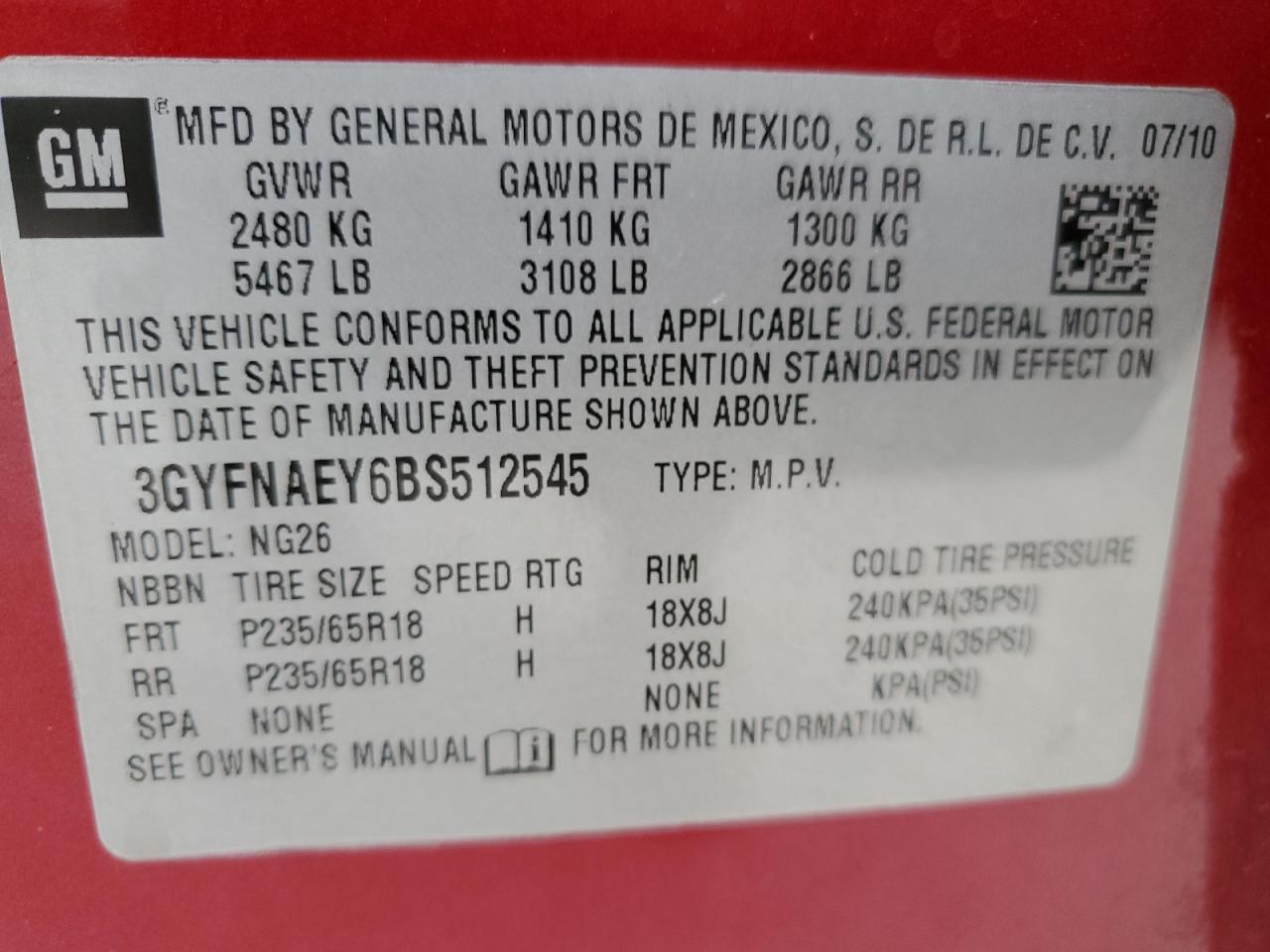 2011 Cadillac Srx Luxury Collection VIN: 3GYFNAEY6BS512545 Lot: 92499875