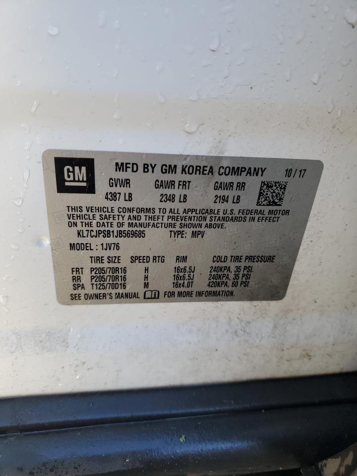 2018 Chevrolet Trax 1Lt VIN: KL7CJPSB1JB569685 Lot: 91278815