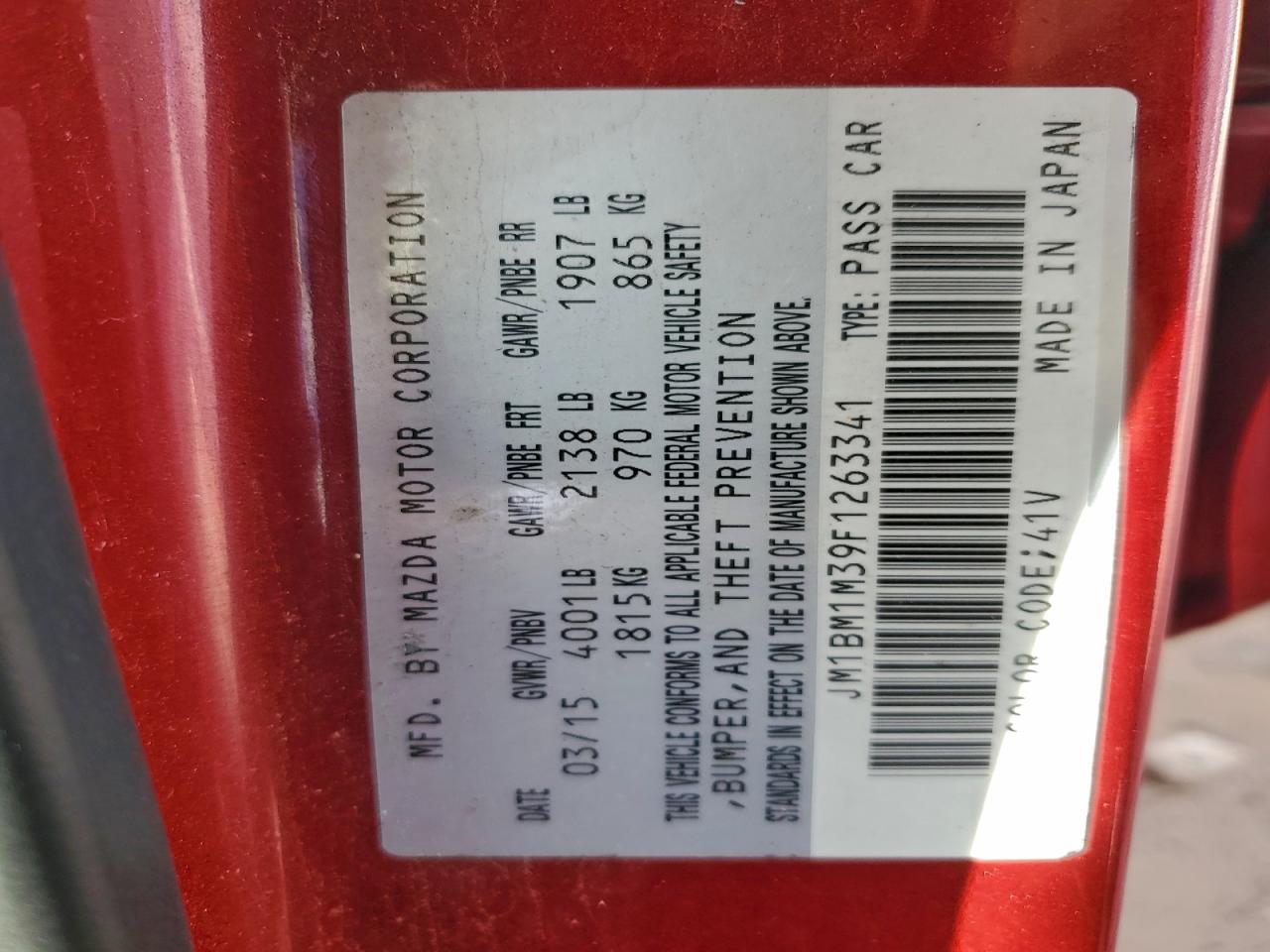 2015 Mazda 3 Grand Touring VIN: JM1BM1M39F1263341 Lot: 94560745