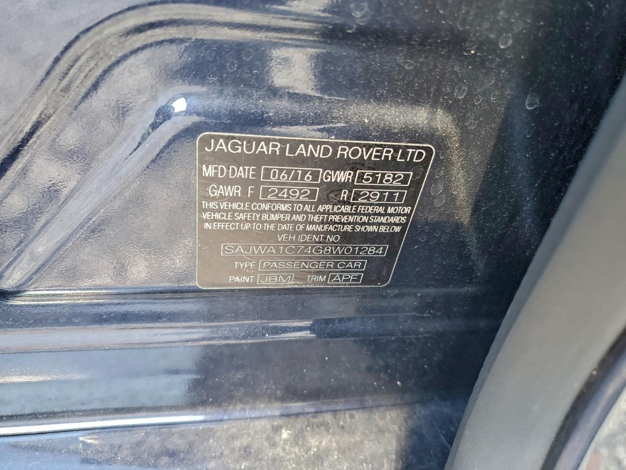 2016 Jaguar Xj VIN: SAJWA1C74G8W01284 Lot: 94027275