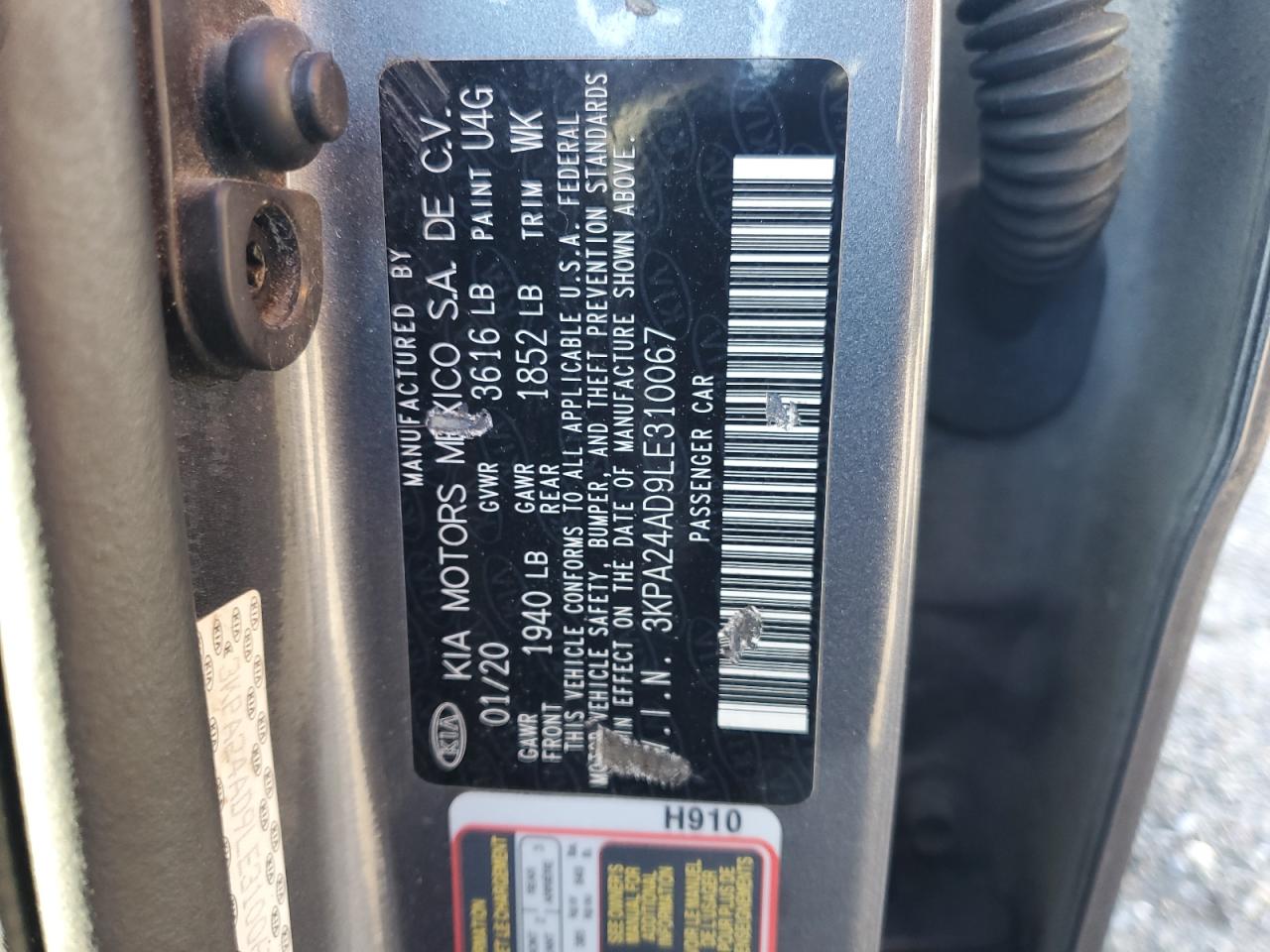 2020 Kia Rio Lx VIN: 3KPA24AD9LE310067 Lot: 93130935