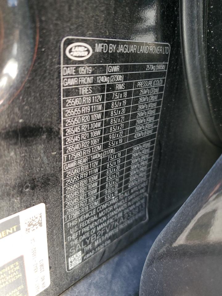 2019 Land Rover Range Rover Velar S VIN: SALYB2FV7KA233813 Lot: 92207975