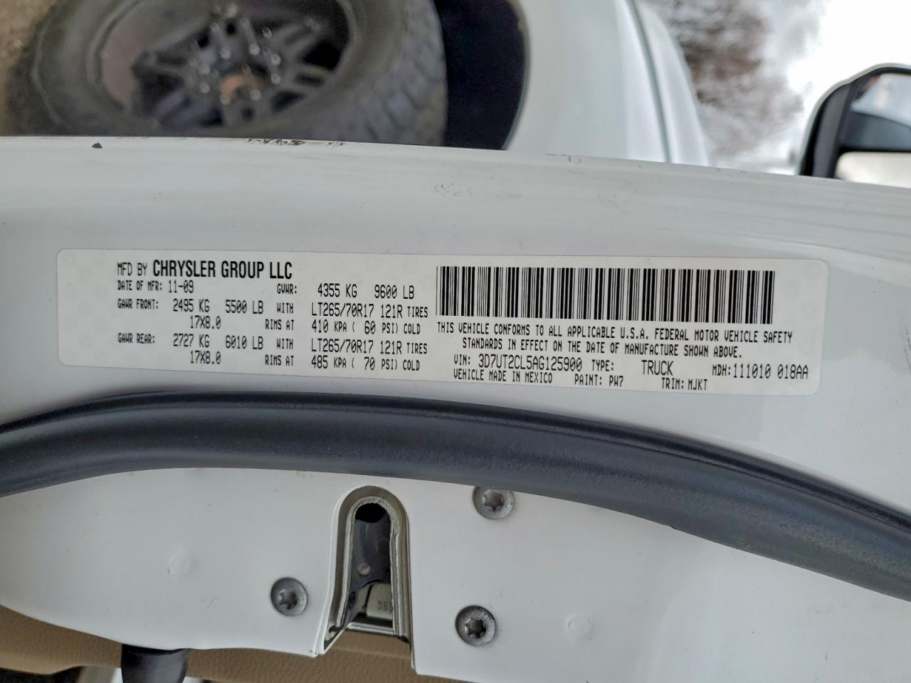 2010 Dodge Ram 2500 VIN: 3D7UT2CL5AG125900 Lot: 92869615