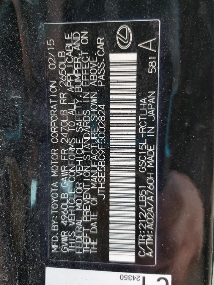 2015 Lexus Rc 350 VIN: JTHSE5BC9F5002824 Lot: 92175445