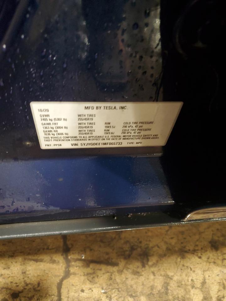 2021 Tesla Model Y VIN: 5YJYGDEE1MF065733 Lot: 91703285