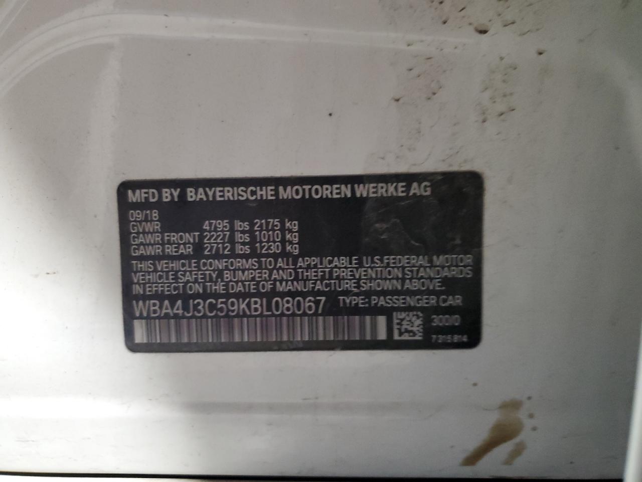 2019 BMW 430Xi Gran Coupe VIN: WBA4J3C59KBL08067 Lot: 92228055