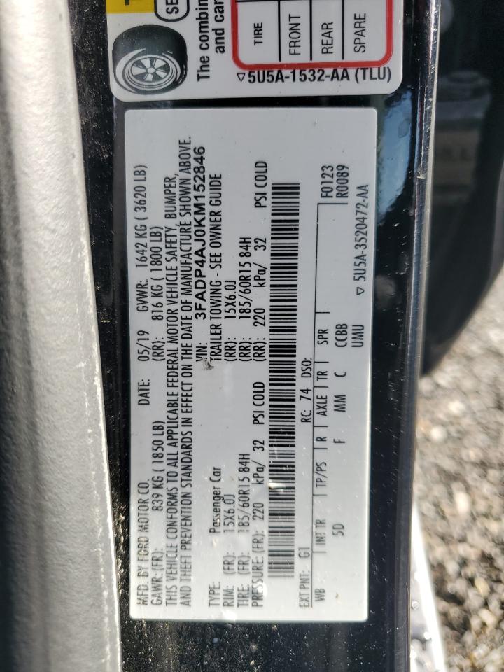 2019 Ford Fiesta S VIN: 3FADP4AJ0KM152846 Lot: 91103135