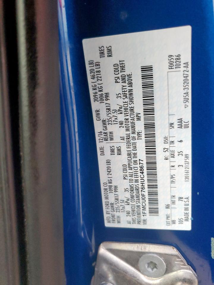 2017 Ford Escape S VIN: 1FMCU0F76HUC48677 Lot: 92842035