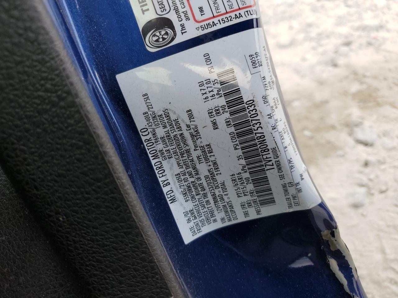 2007 Ford Mustang VIN: 1ZVFT80N875370330 Lot: 93522335