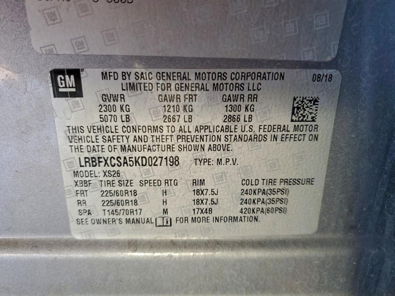 2019 Buick Envision Essence VIN: LRBFXCSA5KD027198 Lot: 94060955