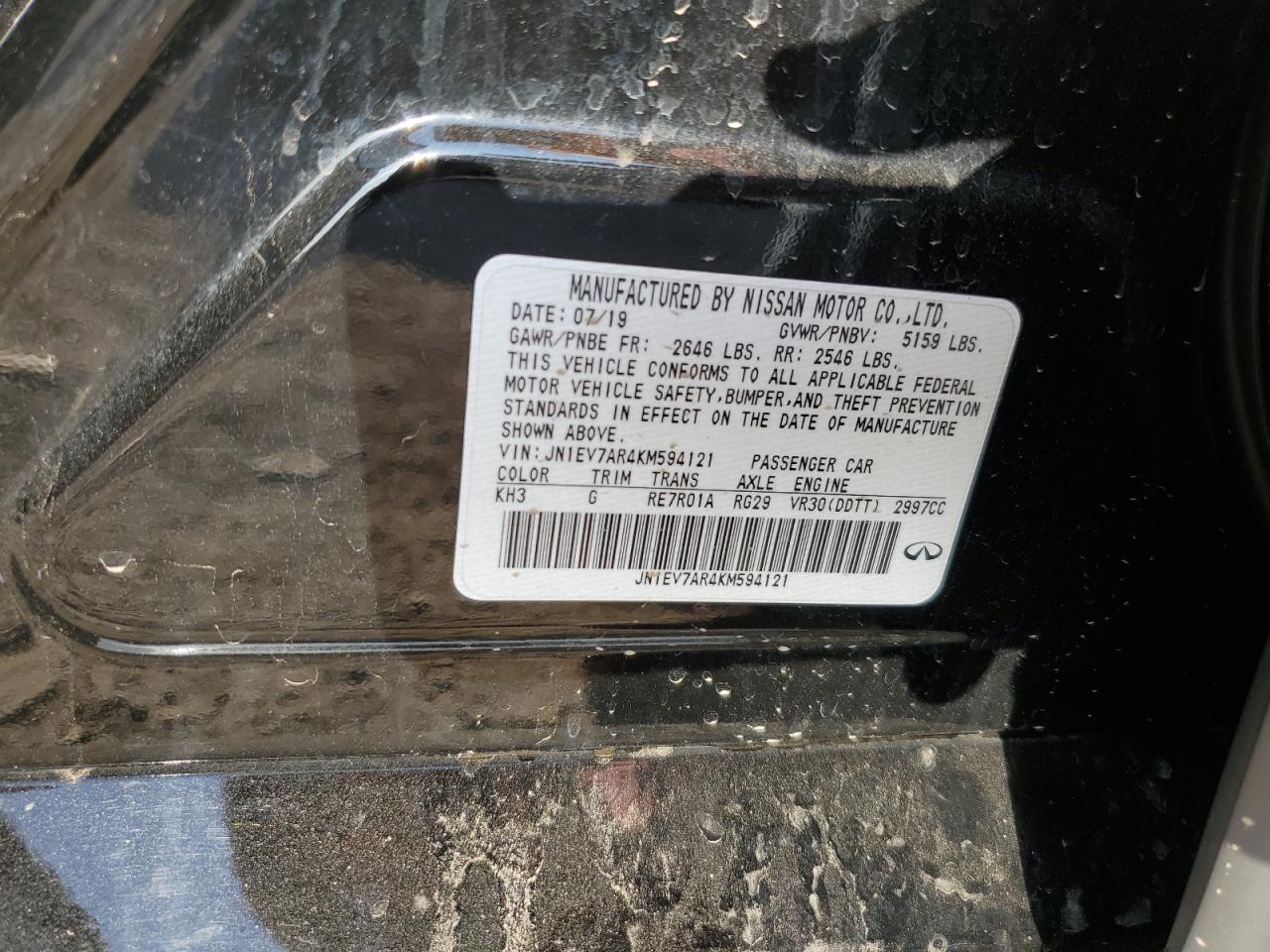 2019 Infiniti Q50 Luxe VIN: JN1EV7AR4KM594121 Lot: 91301295