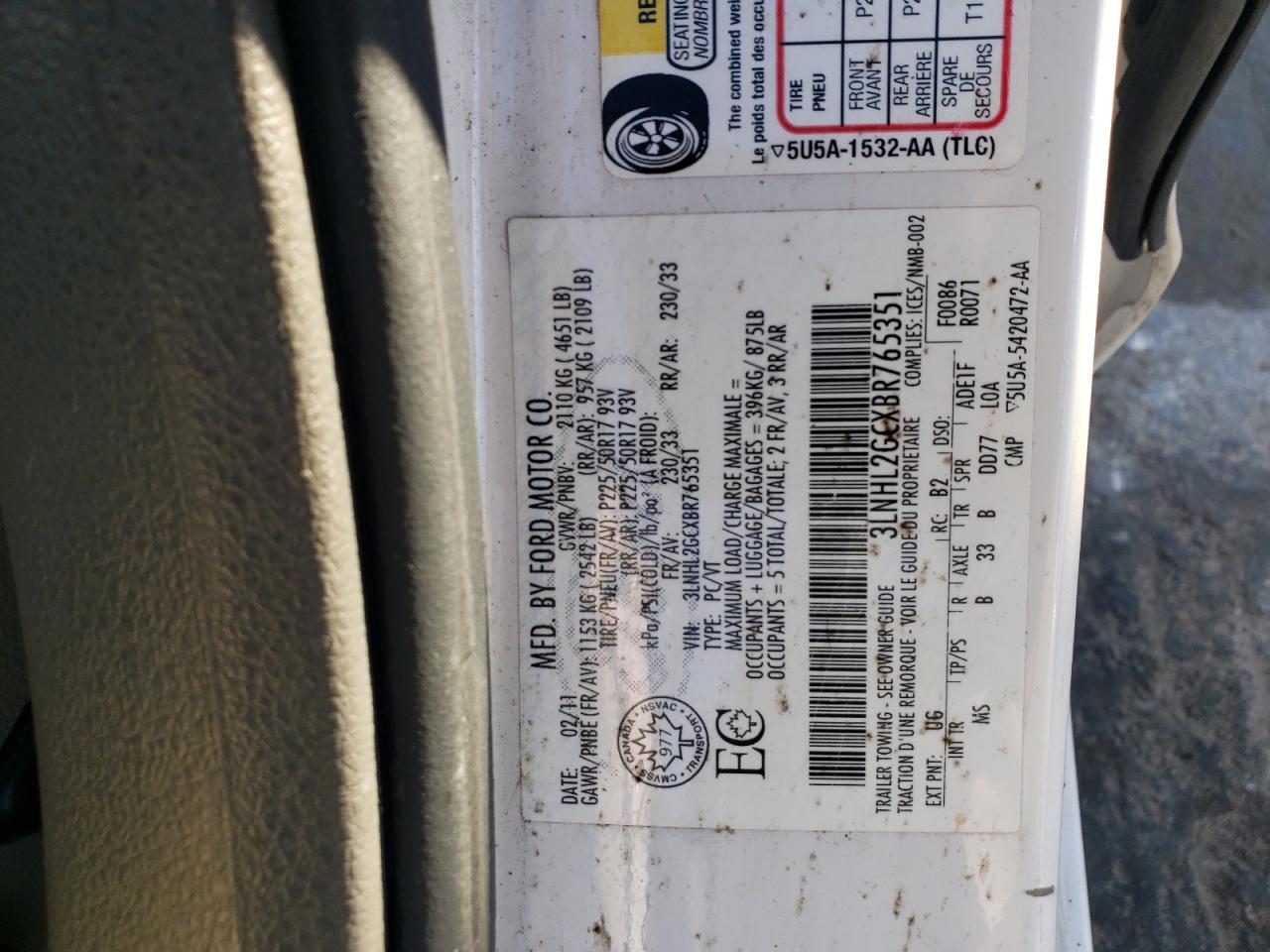 2011 Lincoln Mkz VIN: 3LNHL2GCXBR765351 Lot: 92595955