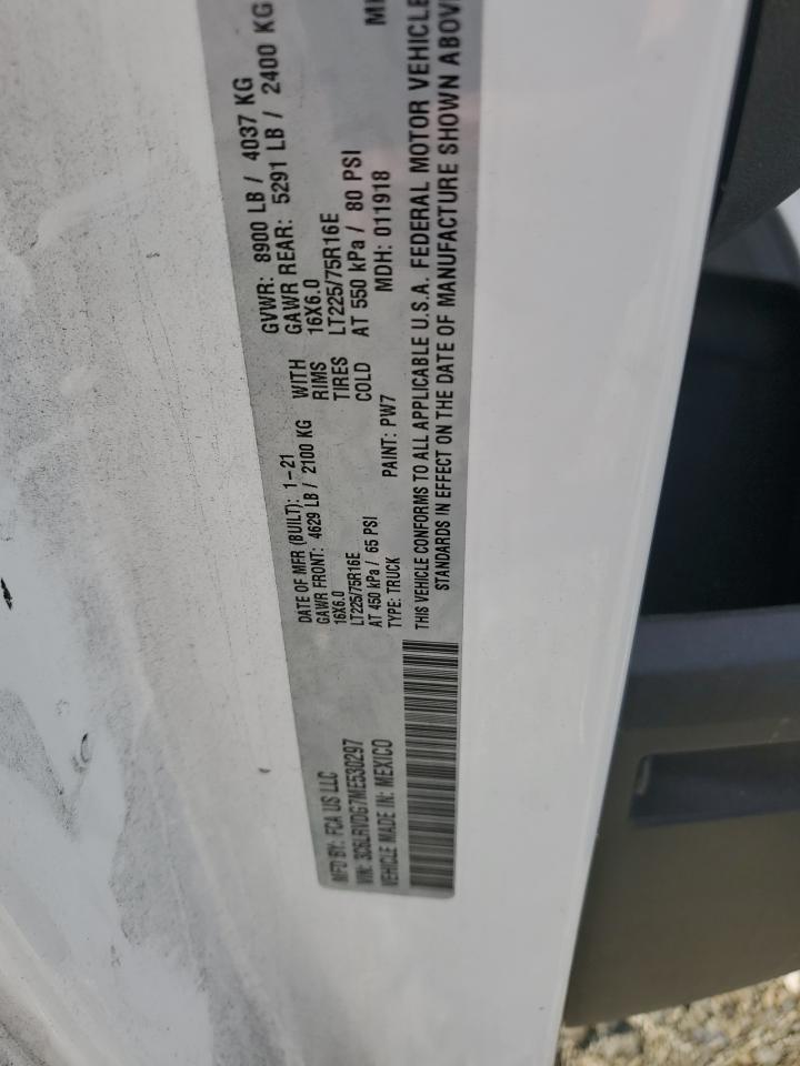 2021 Ram Promaster 2500 2500 High VIN: 3C6LRVDG7ME530297 Lot: 93405295