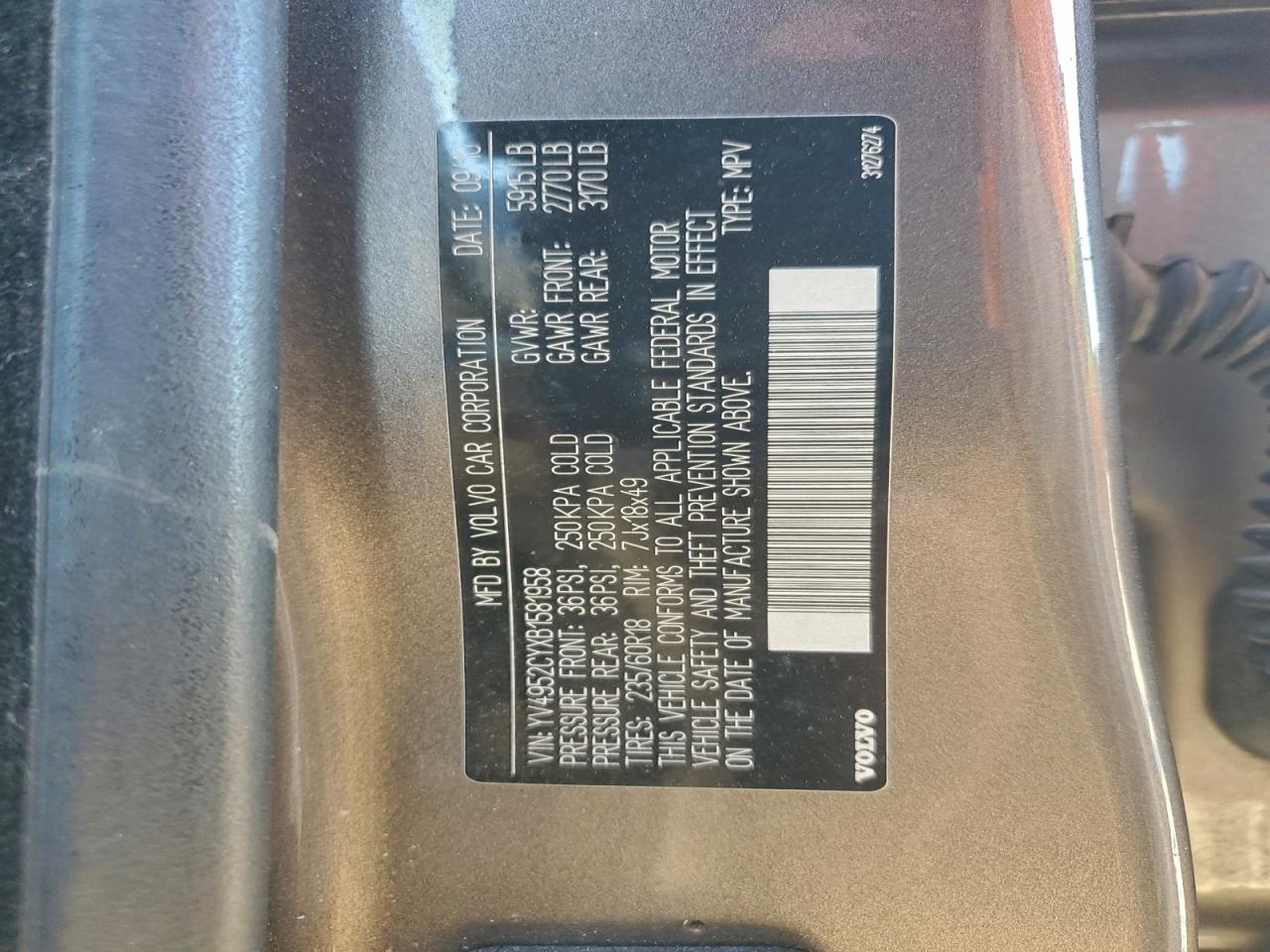 2011 Volvo Xc90 3.2 VIN: YV4952CYXB1581958 Lot: 94491205