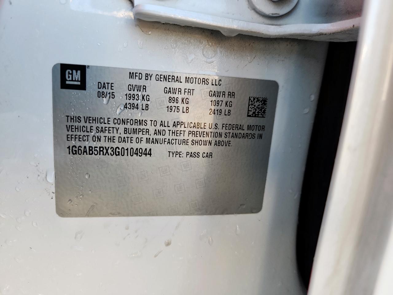 2016 Cadillac Ats Luxury VIN: 1G6AB5RX3G0104944 Lot: 92614065