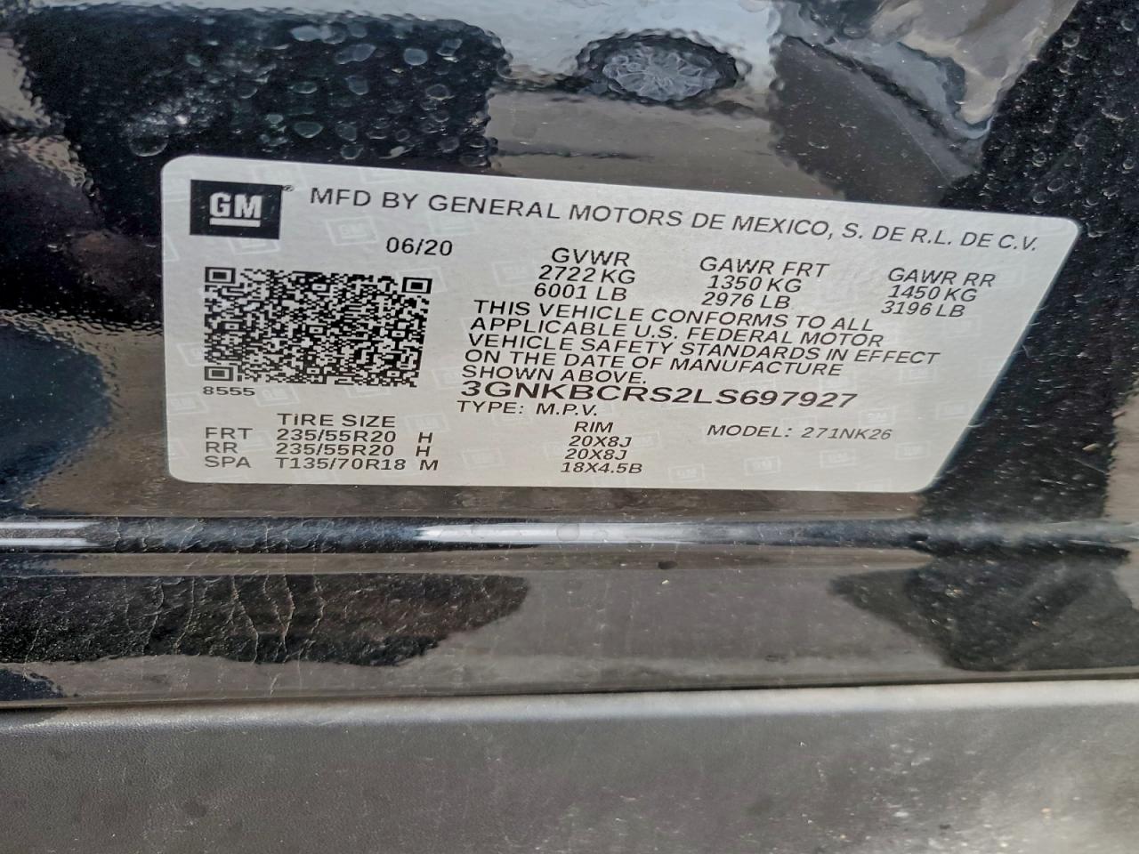 2020 Chevrolet Blazer 2Lt VIN: 3GNKBCRS2LS697927 Lot: 94407215