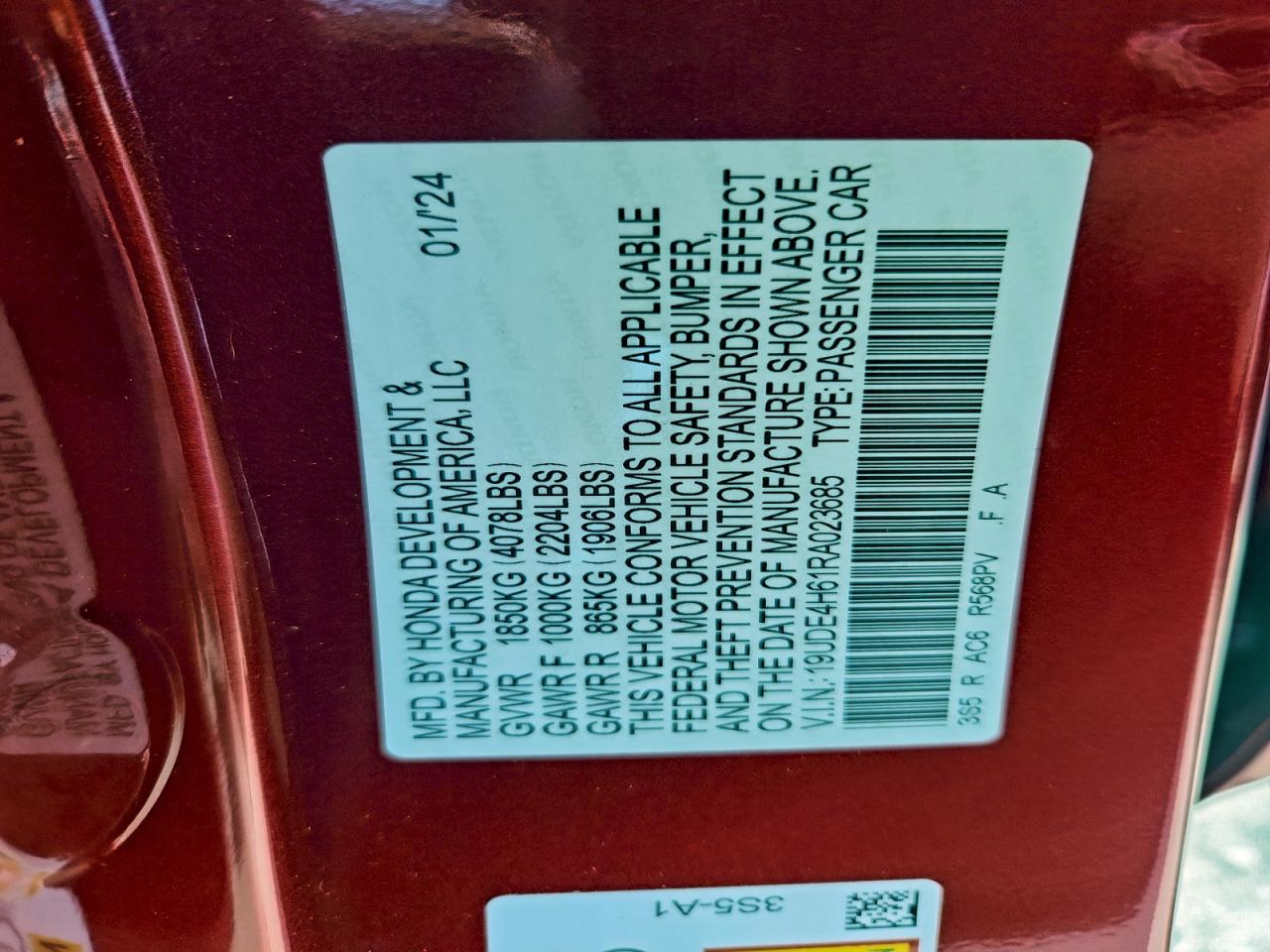 2024 Acura Integra A-Spec Tech VIN: 19UDE4H61RA023685 Lot: 94090335