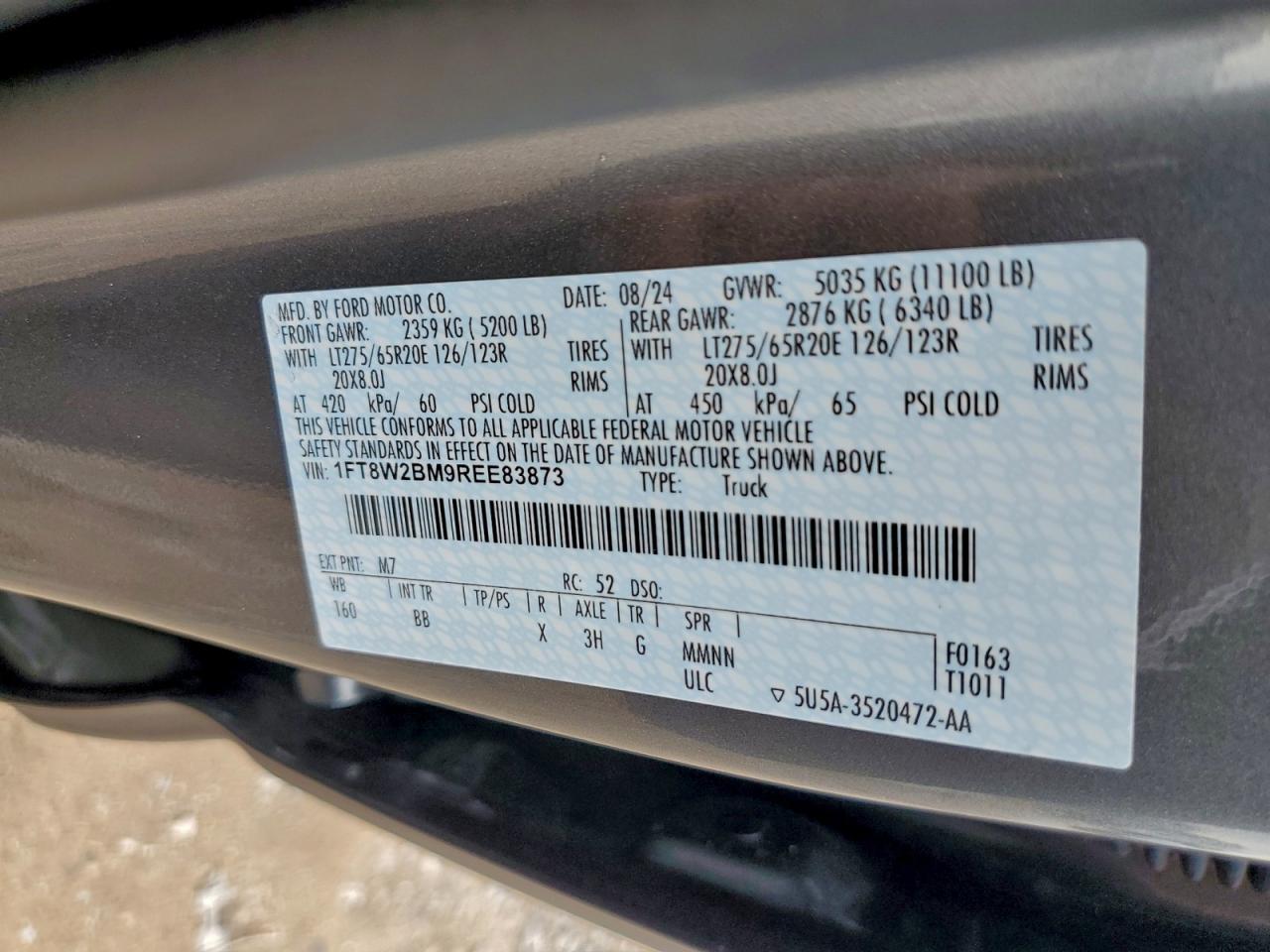 2024 Ford F250 Super Duty VIN: 1FT8W2BM9REE83873 Lot: 94249055