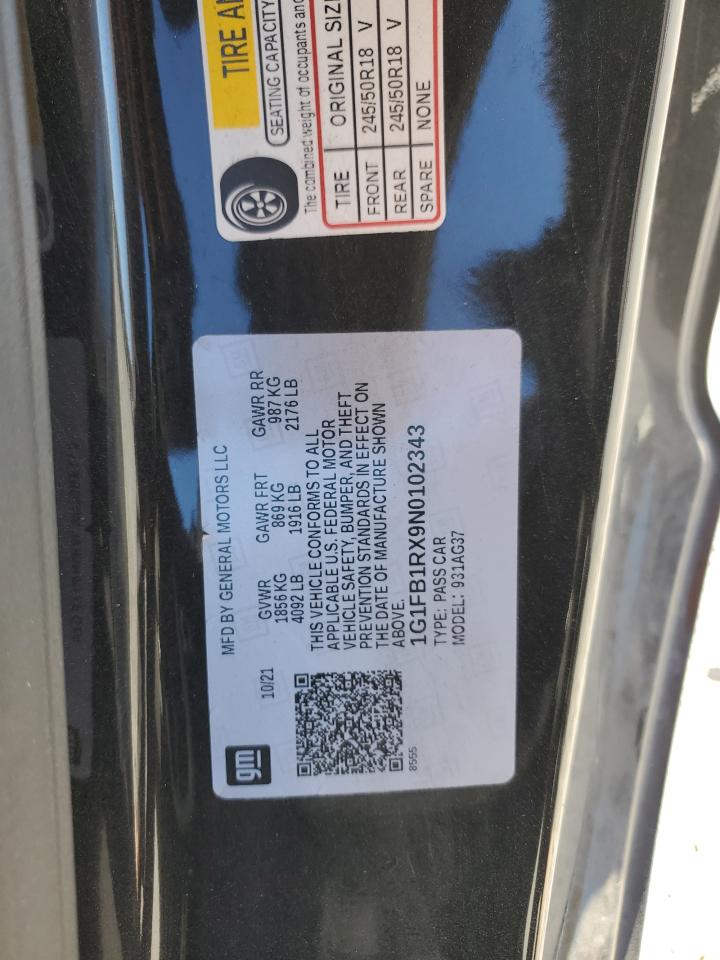 2022 Chevrolet Camaro Ls VIN: 1G1FB1RX9N0102343 Lot: 92166335