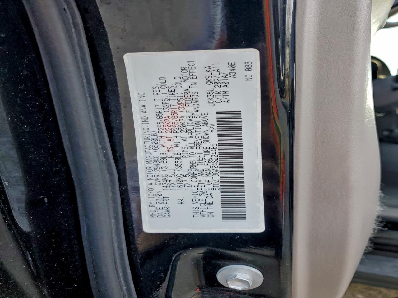 2004 Toyota Sequoia Limited VIN: 5TDZT38A04S224465 Lot: 89809805