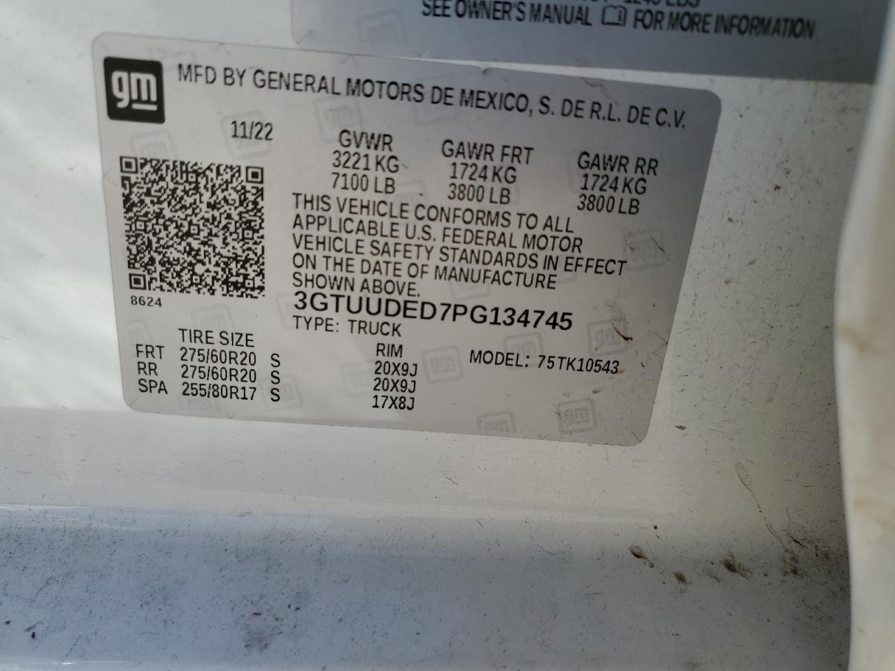 2023 GMC Sierra K1500 Slt VIN: 3GTUUDED7PG134745 Lot: 90684845