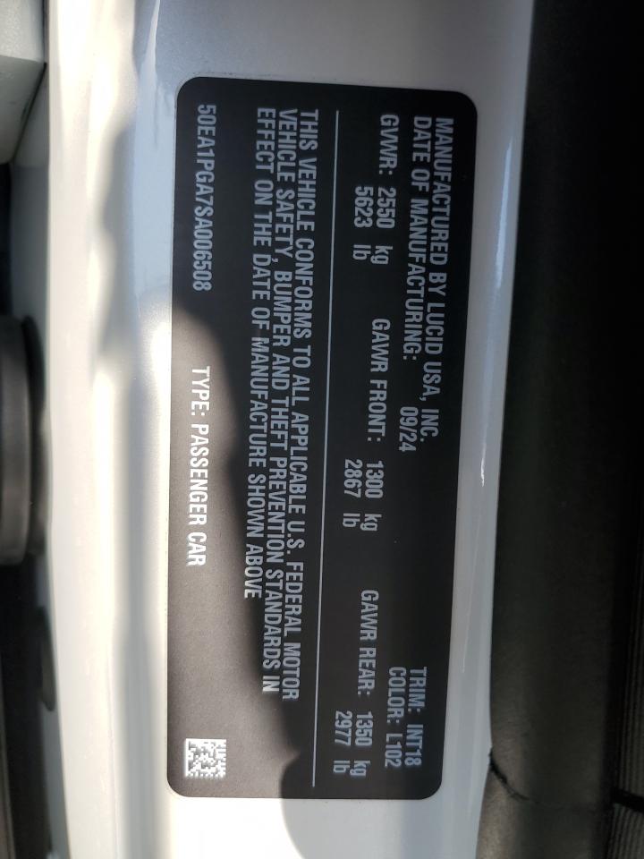 2025 Lucid Motors Air Pure VIN: 50EA1PGA7SA006508 Lot: 91644995