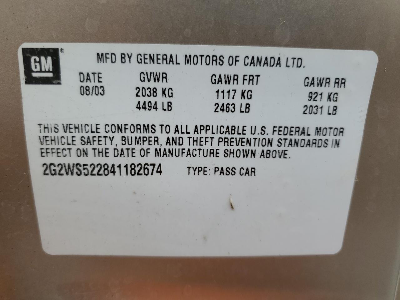 2004 Pontiac Grand Prix Gt2 VIN: 2G2WS522841182674 Lot: 91783375