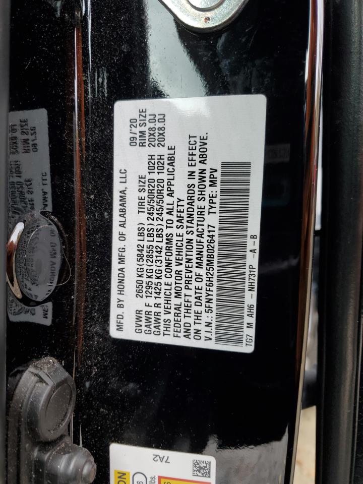 2021 Honda Pilot Se VIN: 5FNYF6H25MB026417 Lot: 91424835