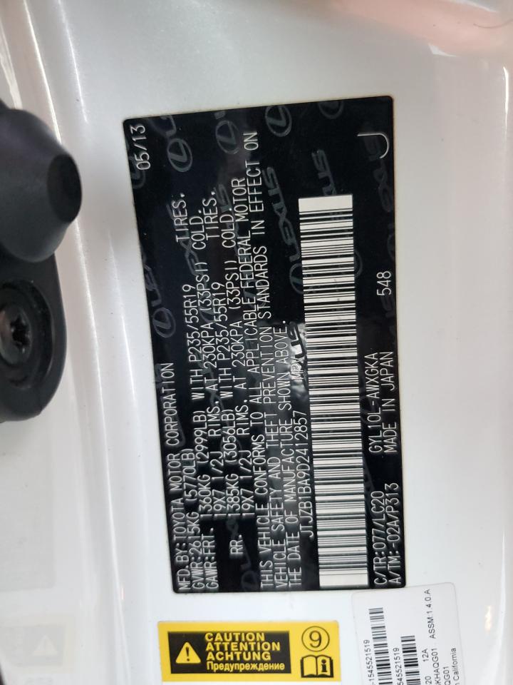 2013 Lexus Rx 450H VIN: JTJZB1BA9D2412857 Lot: 90574145