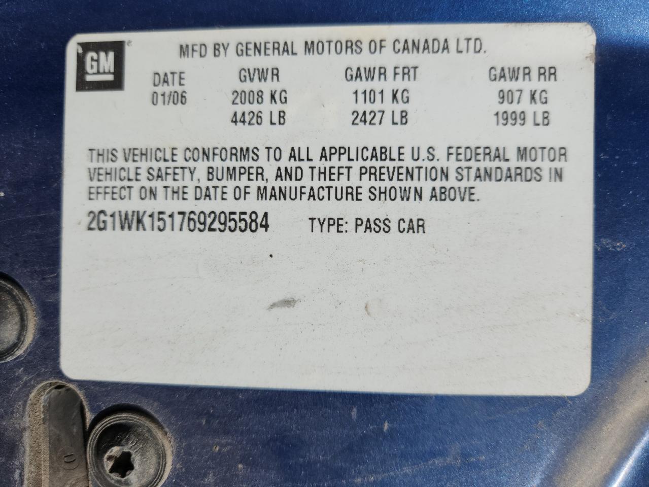 2006 Chevrolet Monte Carlo Lt VIN: 2G1WK151769295584 Lot: 93065225