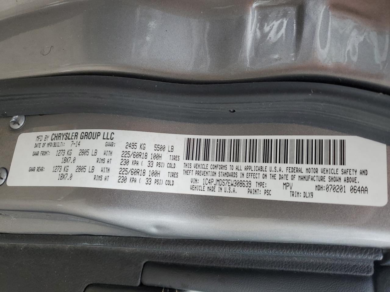 2014 Jeep Cherokee Limited VIN: 1C4PJMDS7EW308639 Lot: 92712805